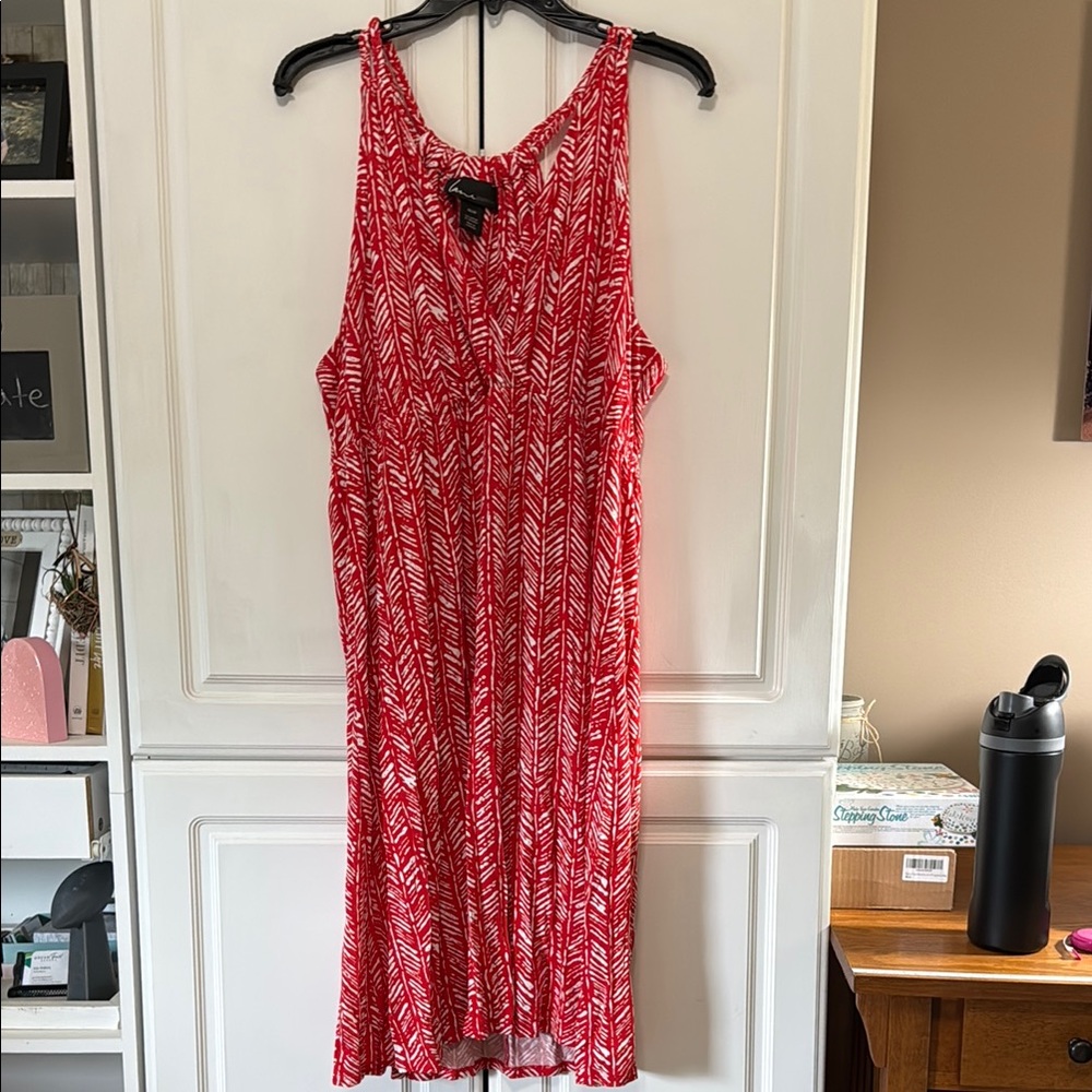 Lane Bryant Red and White Patterned Top